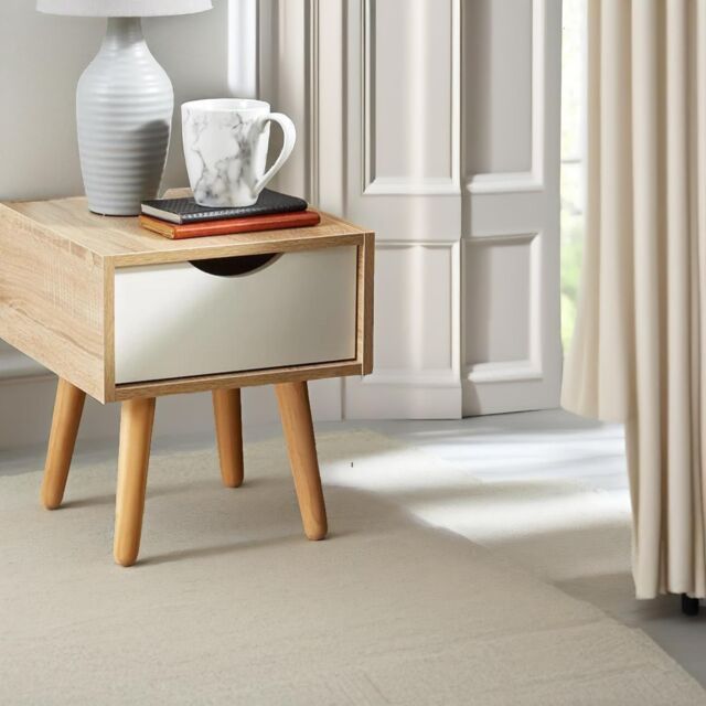 Pirlo Plush Bedside Table With Drawer Natural Brown Bedroom Furniture - image 1