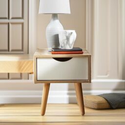 Pirlo Plush Bedside Table With Drawer Natural Brown Bedroom Furniture - thumbnail 3