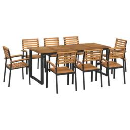 Berkfield Home 9 Piece Garden Dining Set Solid Wood Acacia & Metal in Brown - thumbnail 2