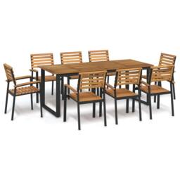 Berkfield Home 9 Piece Garden Dining Set Solid Wood Acacia & Metal in Brown
