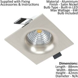 Loops 2 PACK Wall / Ceiling Flush Square Downlight Satin Nickel Spotlight 6W LED in Metallics - thumbnail 2