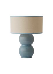 ValueLights Gemma Linen with Trim Drum Lamp Shade Stacked Ribbed Glazed Table Lamp in Pale Green - thumbnail 6