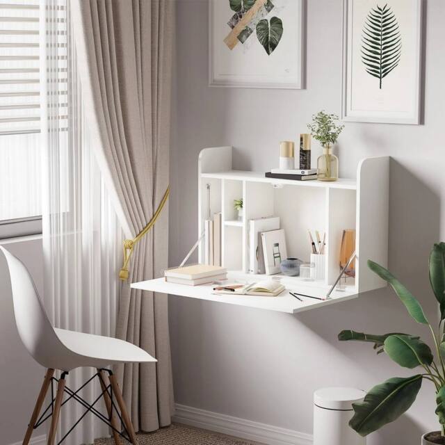 Kelvenix Wall Mounted Computer Desk Space Saving Folding Table in White - Size: 0.6m2 - image 1