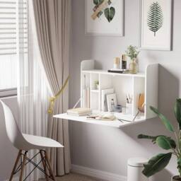 Kelvenix Wall Mounted Computer Desk Space Saving Folding Table in White - Size: 0.6m2 - thumbnail 1