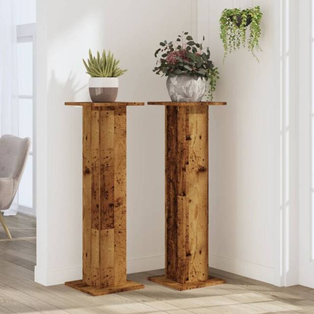Berkfield Home Plant Stands 2 pcs Old Wood 30x30x95 cm Engineered Wood in Brown - Size: 30 x 30 x 95 cm - image 1