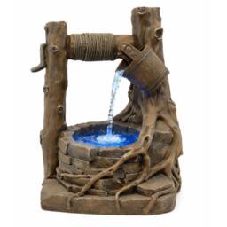 Gardenwize Solar Rustic Brick Well Water Feature with Battery Back Up in Light Brown