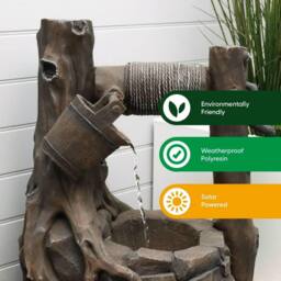 Gardenwize Solar Rustic Brick Well Water Feature with Battery Back Up in Light Brown - thumbnail 3