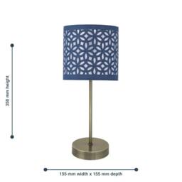 First Choice Lighting Antique Brass Stick Table Lamp with Navy Blue Laser Cut Shade in Bronze - thumbnail 6