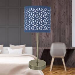 First Choice Lighting Antique Brass Stick Table Lamp with Navy Blue Laser Cut Shade in Bronze - thumbnail 3