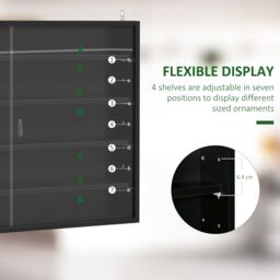 HOMCOM 5-Tier Wall Mounted Cabinet Display Shelf Unit w/ Adjustable Shelves Glass Doors in Black - Size: Small - thumbnail 4