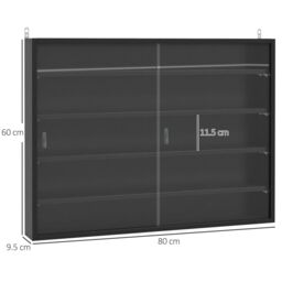 HOMCOM 5-Tier Wall Mounted Cabinet Display Shelf Unit w/ Adjustable Shelves Glass Doors in Black - Size: Small - thumbnail 3