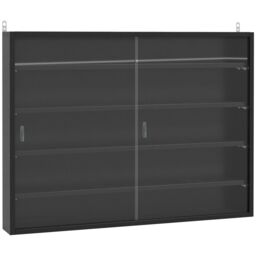 HOMCOM 5-Tier Wall Mounted Cabinet Display Shelf Unit w/ Adjustable Shelves Glass Doors in Black - Size: Small - thumbnail 2