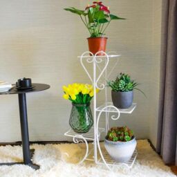 Living and Home 4 Tier Tall Metal Plant Stand Flower Pot Shelf for Indoors in White - thumbnail 2