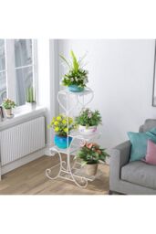 Living and Home 4 Tier Tall Metal Plant Stand Flower Pot Shelf for Indoors in White