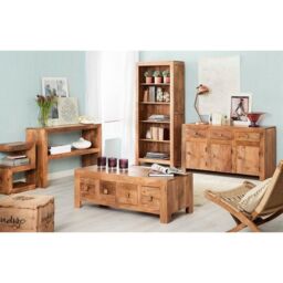 Indian Hub Toko Light Mango Large Open Bookcase - L34 x W75 x H175 cm in Brown - thumbnail 3