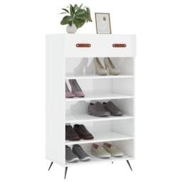 Berkfield Home Shoe Cabinet High Gloss White 60x35x105 cm Engineered Wood - Size: 60 x 35 x 105 cm
