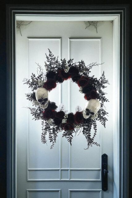 Garden Greatness Large Halloween Skull & Roses Wreath in Black - Size: 1 Pack - image 1