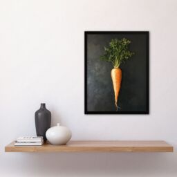 "Artery8 Carrot Vegetable on Black Slate Board Painting Framed Art Print in Orange - Size: W12"" x H16""" - thumbnail 4