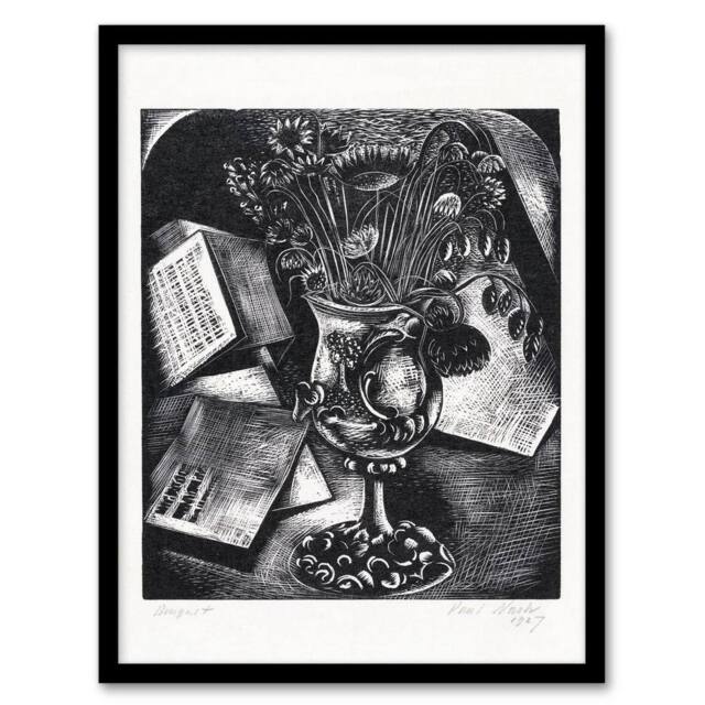 Artery8 Paul Nash Framed Wall Art Print Flower Bouquet Black White Still Life - Size: A4 - image 1