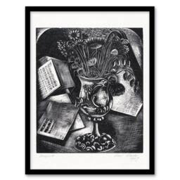 Artery8 Paul Nash Framed Wall Art Print Flower Bouquet Black White Still Life - Size: A4 - thumbnail 1