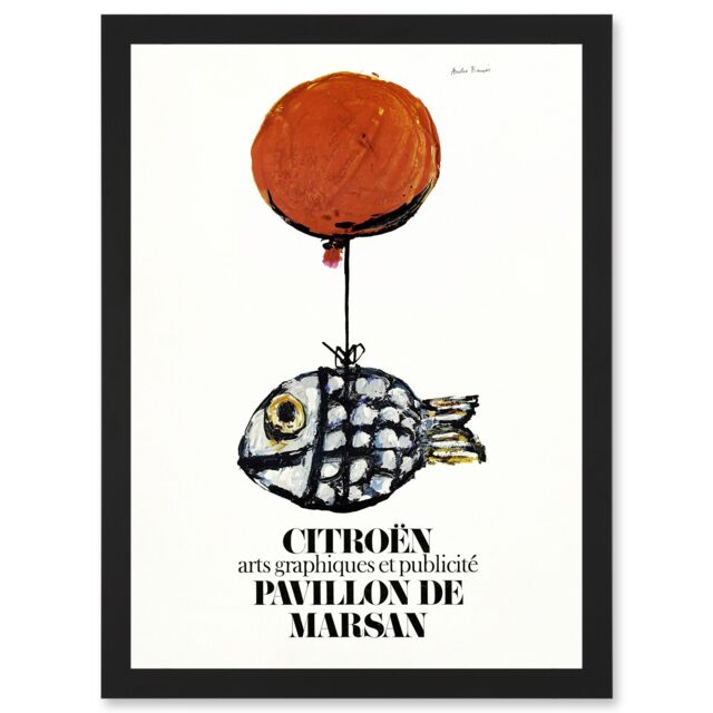 Artery8 Francois Automobile Exhibition Marsan Pavilion Fish Balloon Advert Artwork Framed Wall Art Print A4 in Black - image 1