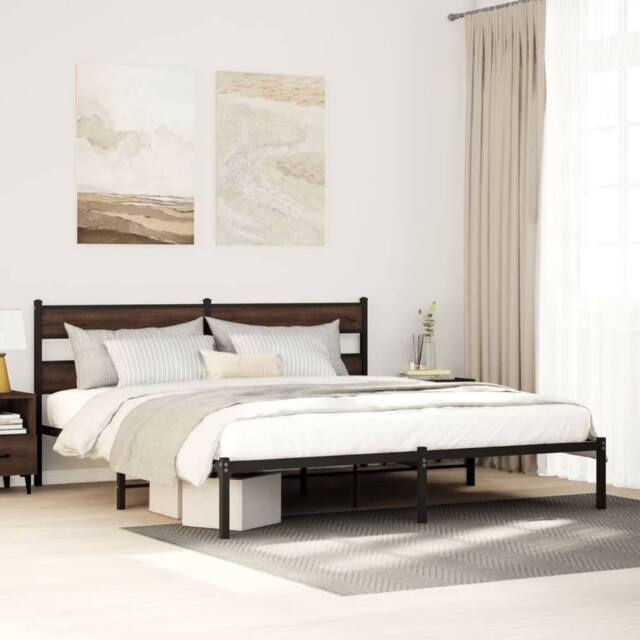 Berkfield Home Bed Frame without Mattress with Headboard Brown Oak 200x200 cm - image 1