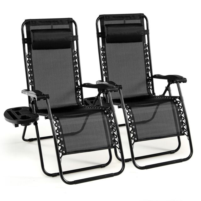 Costway Set of 2 Folding Zero Gravity Chairs Outdoor Patio Recliners Removable Headrests in Black - image 1