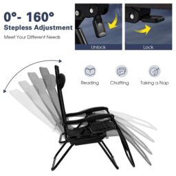 Costway Set of 2 Folding Zero Gravity Chairs Outdoor Patio Recliners Removable Headrests in Black - thumbnail 4