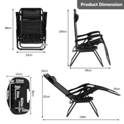 Costway Set of 2 Folding Zero Gravity Chairs Outdoor Patio Recliners Removable Headrests in Black - thumbnail 2