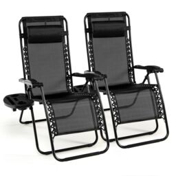 Costway Set of 2 Folding Zero Gravity Chairs Outdoor Patio Recliners Removable Headrests in Black