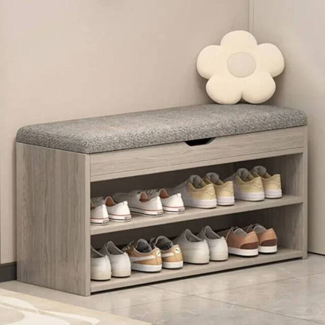 FORGEVIO Shoe Bench Shoe Storage Rack Cabinet Organiser with Cushion in Grey - image 1