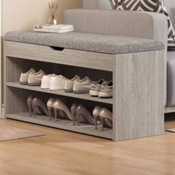 FORGEVIO Shoe Bench Shoe Storage Rack Cabinet Organiser with Cushion in Grey - thumbnail 5