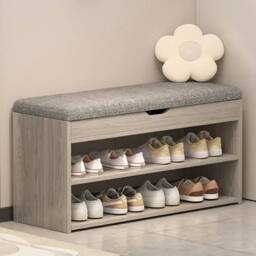 FORGEVIO Shoe Bench Shoe Storage Rack Cabinet Organiser with Cushion in Grey