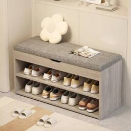 FORGEVIO Shoe Bench Shoe Storage Rack Cabinet Organiser with Cushion in Grey - thumbnail 4