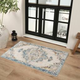 Livabliss Ankara - Vintage Blue Beige Traditional Boho Living Dining Bedroom Rug - Size: 200 cm diameter - thumbnail 7