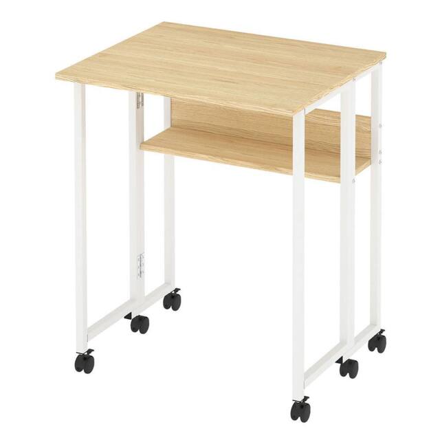Levede Foldable Computer Desk Folding Table with Shelf Wheels for Small Space in Light Oak - image 1
