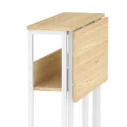 Levede Foldable Computer Desk Folding Table with Shelf Wheels for Small Space in Light Oak - thumbnail 7