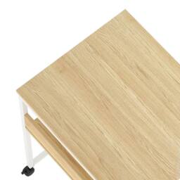 Levede Foldable Computer Desk Folding Table with Shelf Wheels for Small Space in Light Oak - thumbnail 5