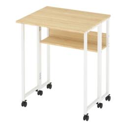 Levede Foldable Computer Desk Folding Table with Shelf Wheels for Small Space in Light Oak