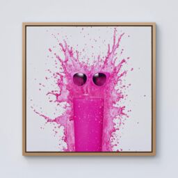 Warren Reed - Designer Pink Splashart Glass With Glasses Framed Canvas in Light Brown - Size: w40 inch x h40 inch - thumbnail 1
