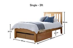 Time4sleep Malmo Oak Finish Wooden Bed Frame in Light Oak - Size: Single - thumbnail 3