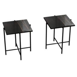 Havendro Black Square Set of 2 Marble Effect Coffee Tables Metal Frame - thumbnail 1