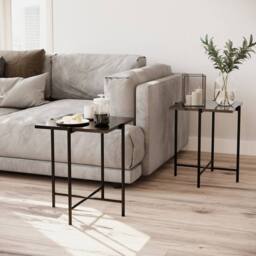 Havendro Black Square Set of 2 Marble Effect Coffee Tables Metal Frame - thumbnail 3