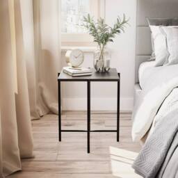 Havendro Black Square Set of 2 Marble Effect Coffee Tables Metal Frame - thumbnail 5