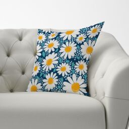 Warren Reed - Designer Camomile Flowers Cushions in Blue - Size: 60 cm x 60 cm - thumbnail 2