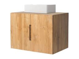 Vente-unique Wall-Hung Teak Bathroom Unit With Single Basin - 80 Cm - SAWAN in Light Oak - thumbnail 4