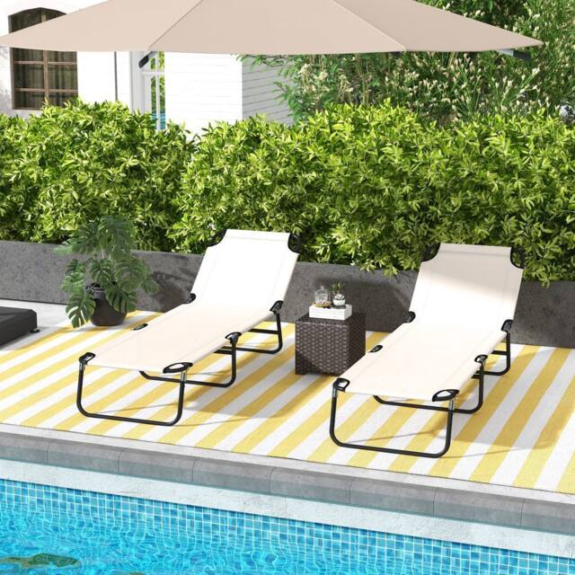 OUTSUNNY 2 Piece Reclining Chaise Lounge with 5-Level Adjustable Backrest in Cream - image 1