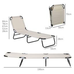 OUTSUNNY 2 Piece Reclining Chaise Lounge with 5-Level Adjustable Backrest in Cream - thumbnail 3