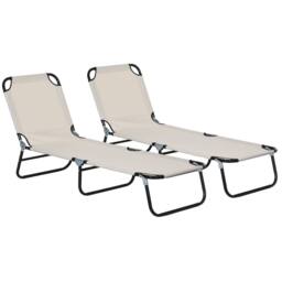 OUTSUNNY 2 Piece Reclining Chaise Lounge with 5-Level Adjustable Backrest in Cream - thumbnail 2