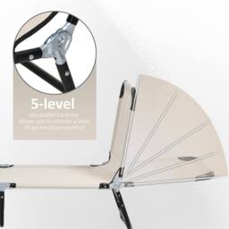 OUTSUNNY 2 Piece Reclining Chaise Lounge with 5-Level Adjustable Backrest in Cream - thumbnail 4